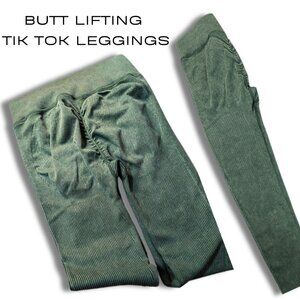 Bo+Tee Sage Green Seamless Ribbed Scrunch Butt Gym Leggings SP TikTok